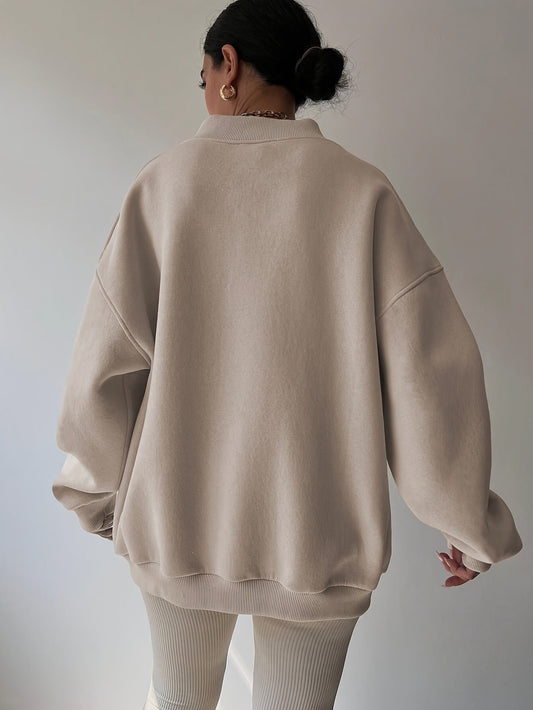 Velmora | Women's Relaxed Half Zip Sweatshirt with Stand Collar