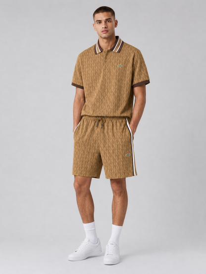 Striped Collar Brown Cotton T-Shirt & Shorts Set