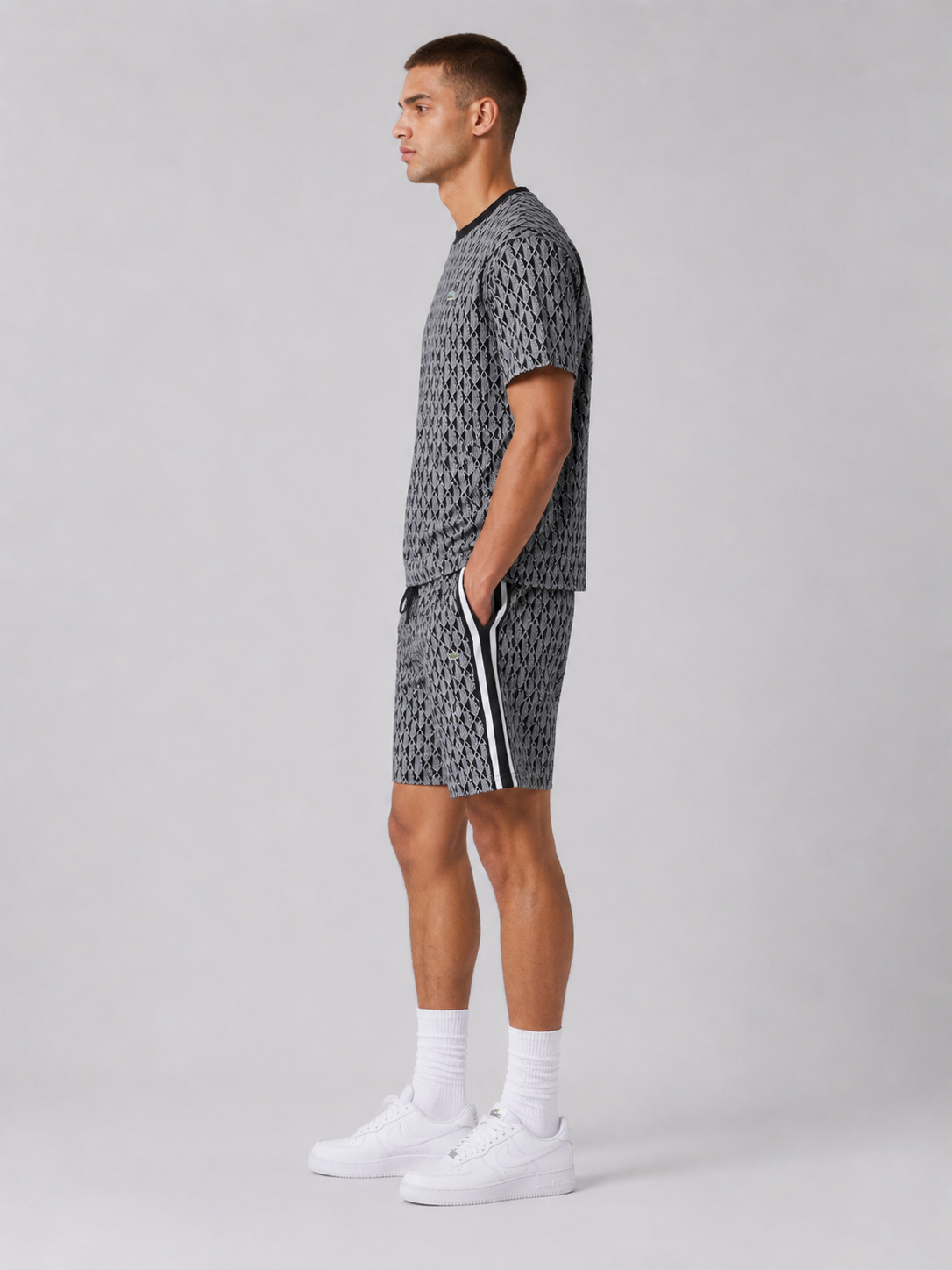 Black And White Cotton T-Shirt & Shorts Set