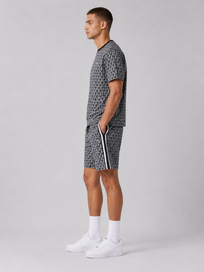 Black And White Cotton T-Shirt & Shorts Set