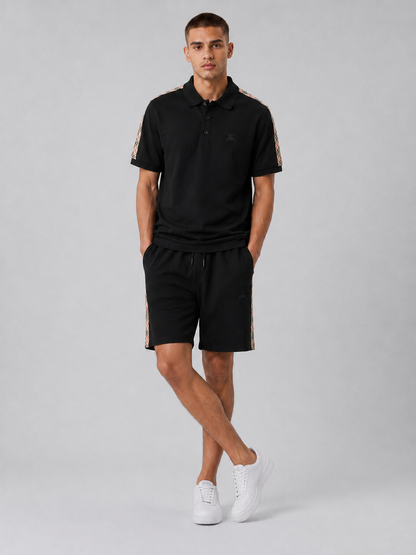 Black Polo Shirt & Shorts Set – Plaid Side Detail