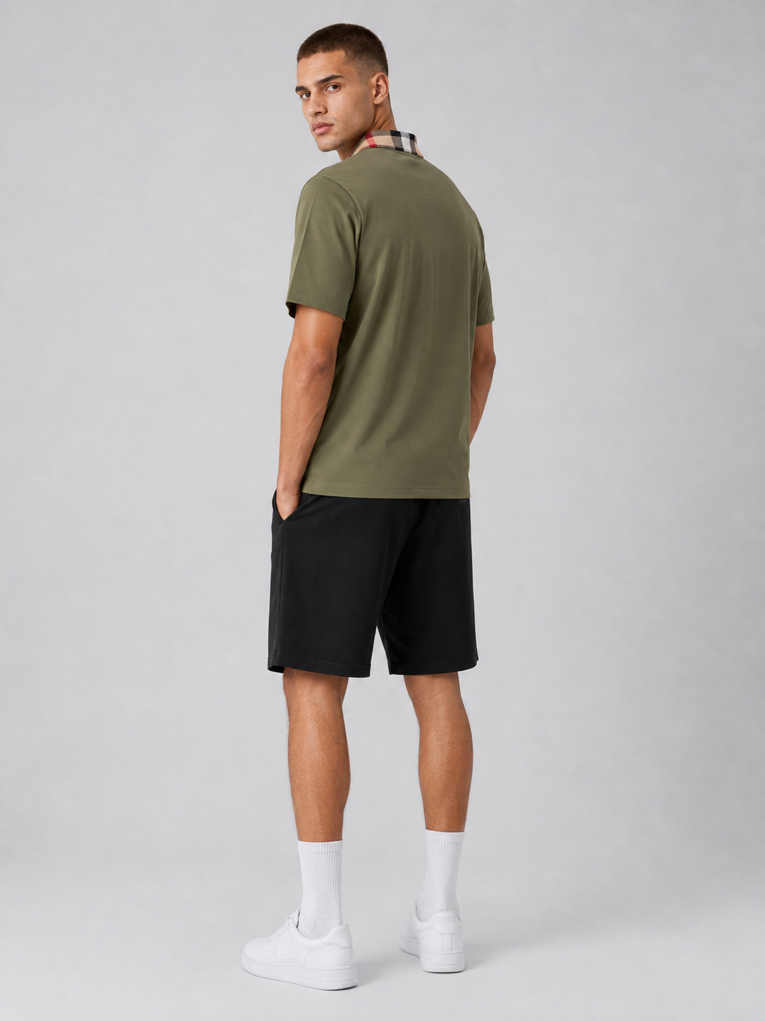 Olive Green Polo Shirt & Shorts Two-Piece Set