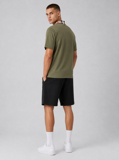 Olive Green Polo Shirt & Shorts Two-Piece Set