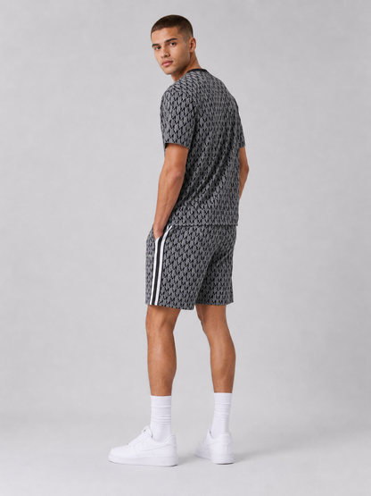 Black And White Cotton T-Shirt & Shorts Set