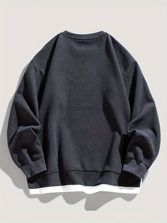 Halvern | Men's Layered Crew Neck Sweatshirt with Ribbed Texture