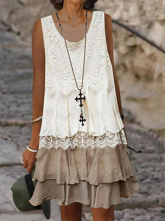 Lace layered ruffle hem casual dress for women | Marielle