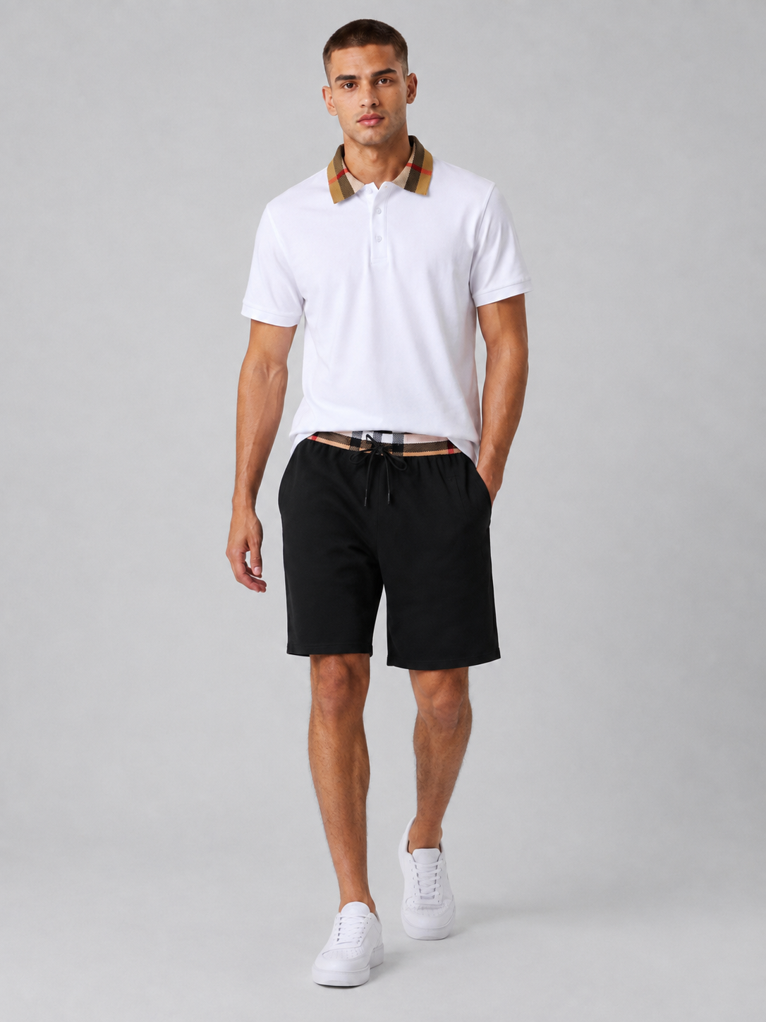 White Polo Shirt & Shorts Two-Piece Set