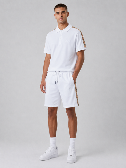 White Polo Shirt & Shorts Set – Plaid Side Detail