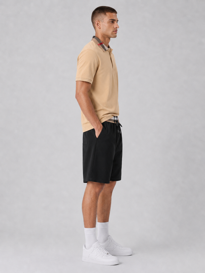 Beige Polo Shirt & Shorts Two-Piece Set
