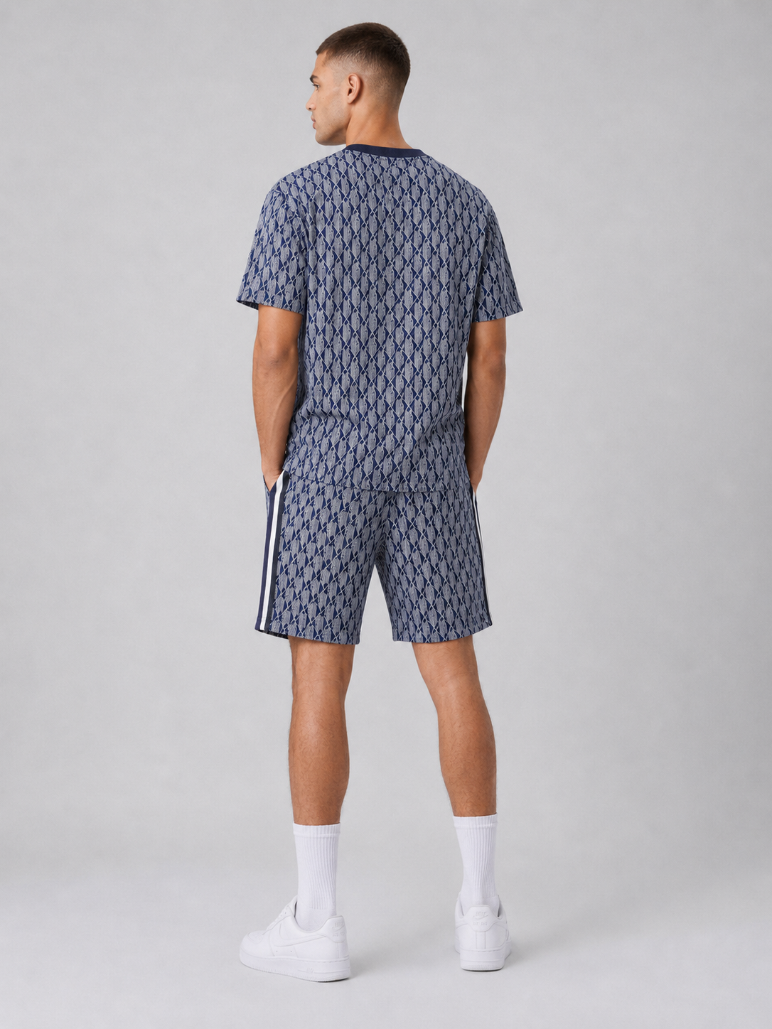 Navy Blue Cotton T-Shirt & Shorts Set