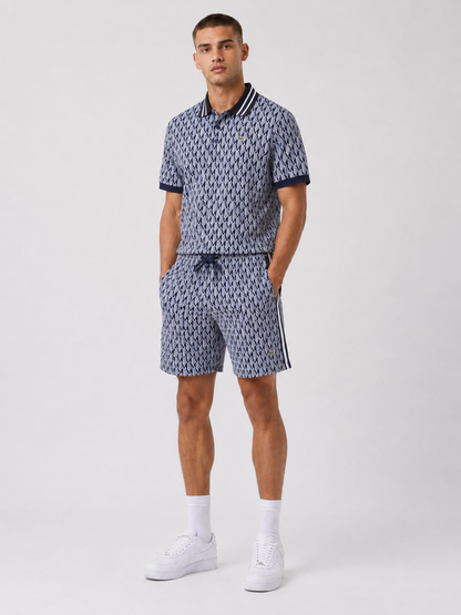 Navy Geometric Polo Shirt & Shorts Set