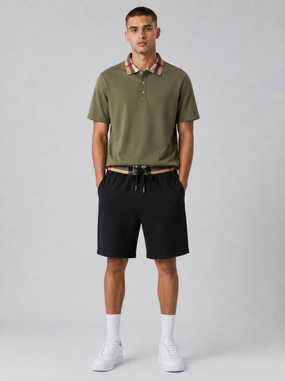 Olive Green Polo Shirt & Shorts Two-Piece Set