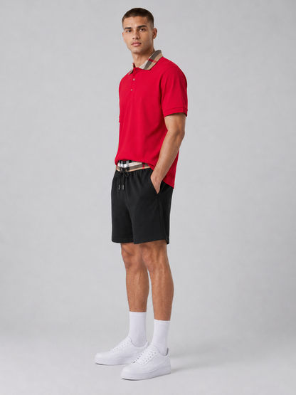 Red Polo Shirt & Shorts Two-Piece Set