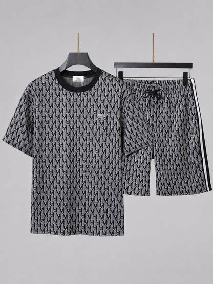 Black And White Cotton T-Shirt & Shorts Set