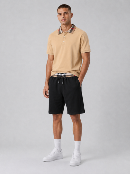 Beige Polo Shirt & Shorts Two-Piece Set