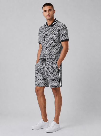 Black & White Geometric Polo Shirt & Shorts Set