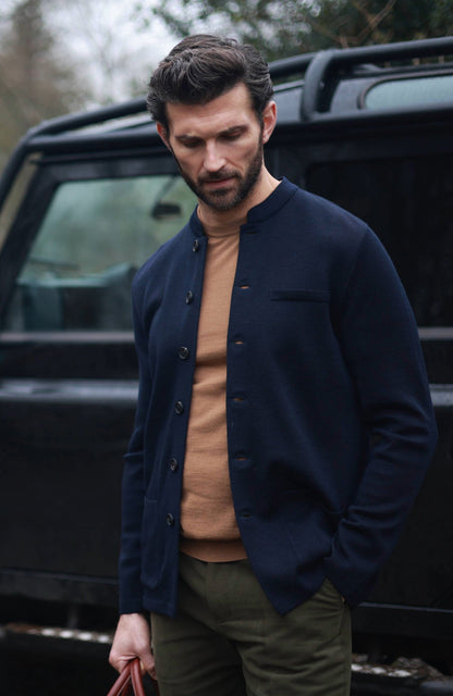 Mens Extra Fine Merino Wool Knitted Nehru Jacket