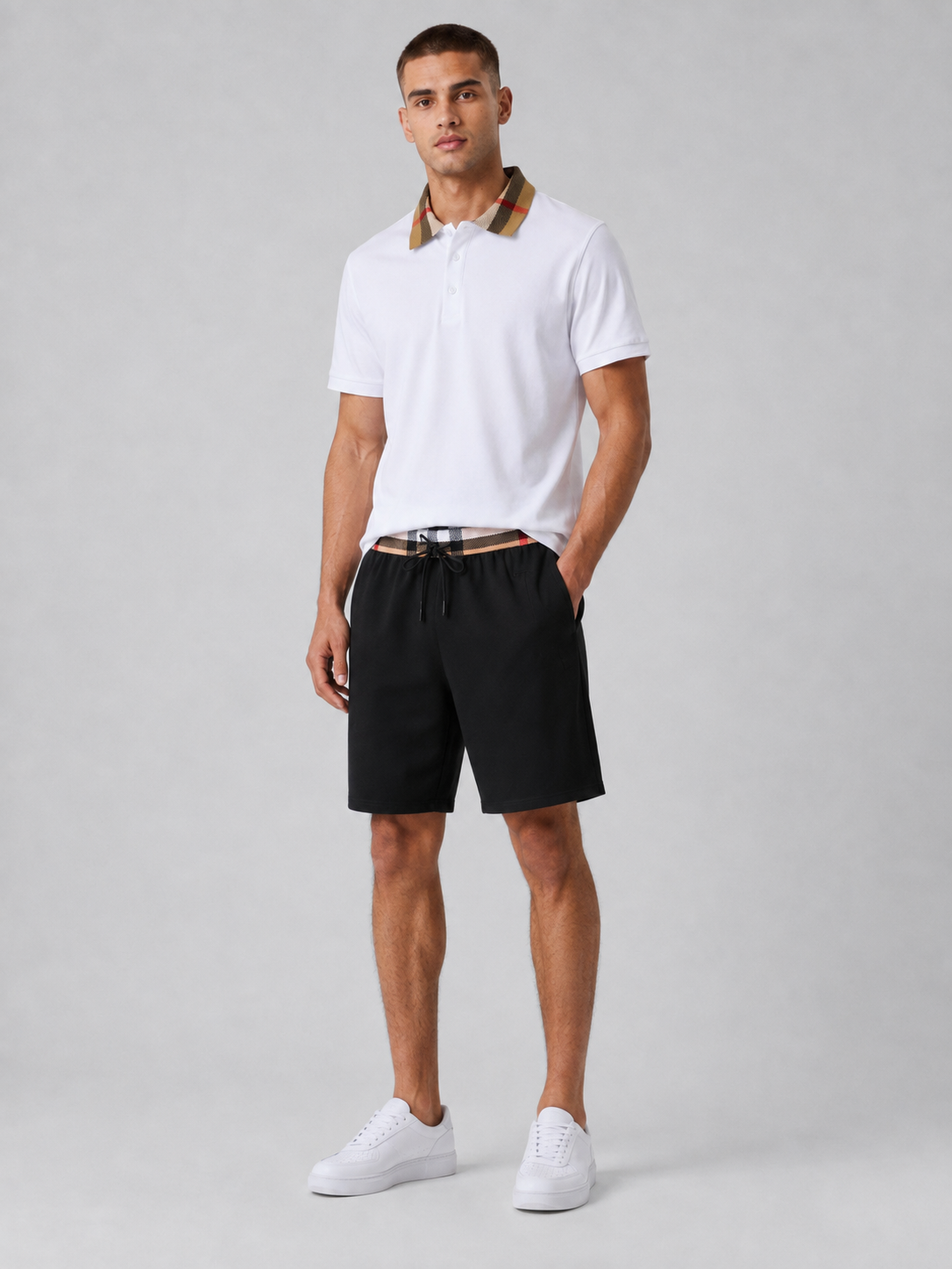 White Polo Shirt & Shorts Two-Piece Set