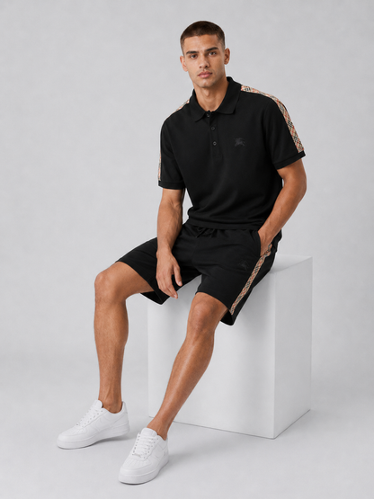 Black Polo Shirt & Shorts Set – Plaid Side Detail
