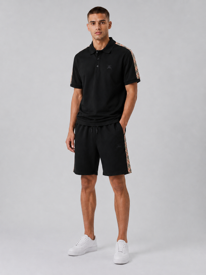 Black Polo Shirt & Shorts Set – Plaid Side Detail
