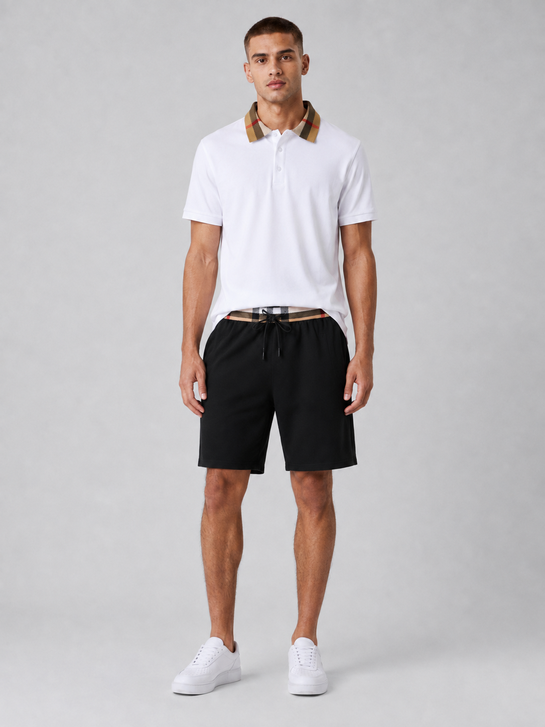 White Polo Shirt & Shorts Two-Piece Set