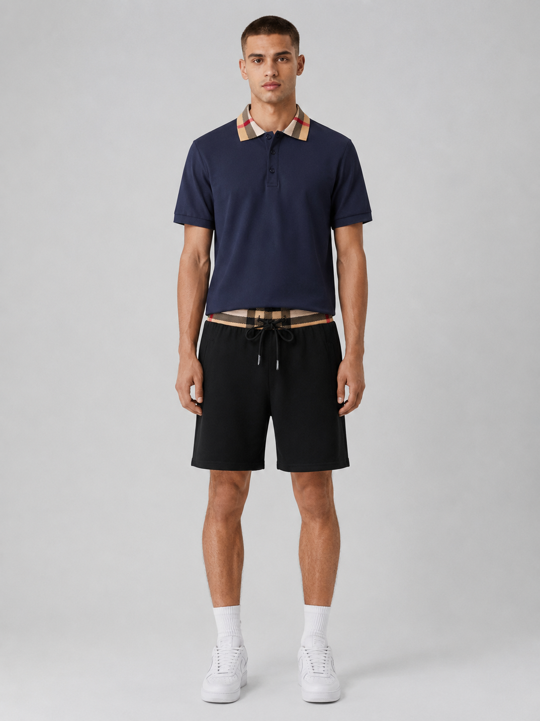 Navy Blue Polo Shirt & Shorts Two-Piece Set