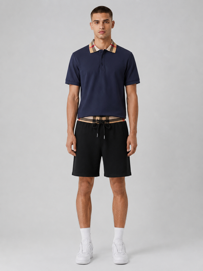 Navy Blue Polo Shirt & Shorts Two-Piece Set