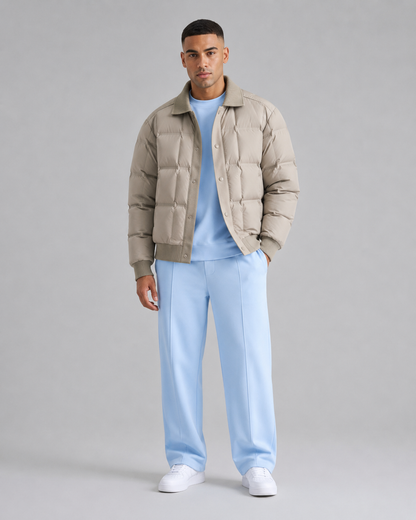 Men’s Puffer Jacket – White Duck Down Windproof Winter Coat with Lapel Collar
