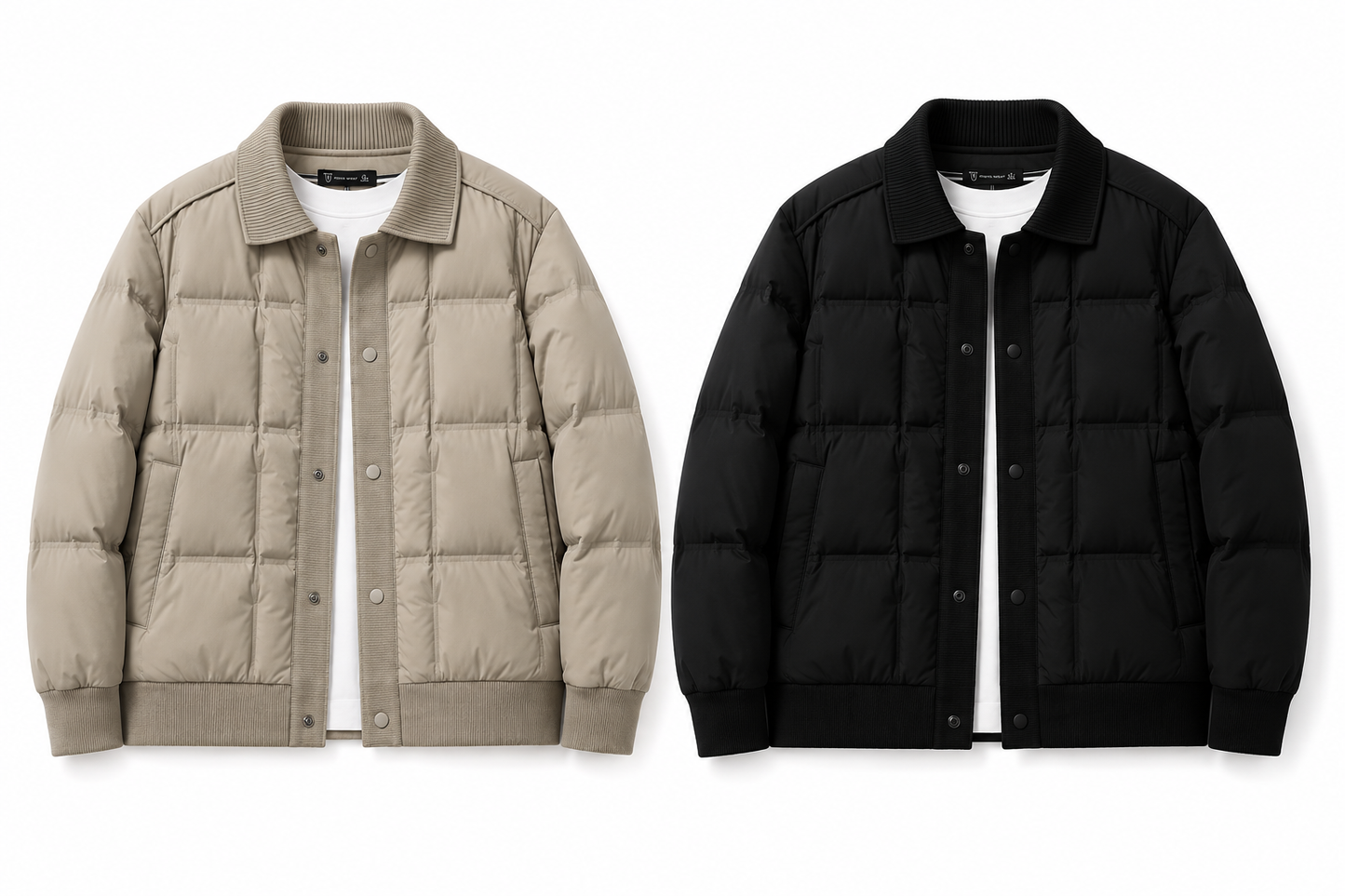 Men’s Puffer Jacket – White Duck Down Windproof Winter Coat with Lapel Collar