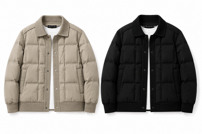 Men’s Puffer Jacket – White Duck Down Windproof Winter Coat with Lapel Collar