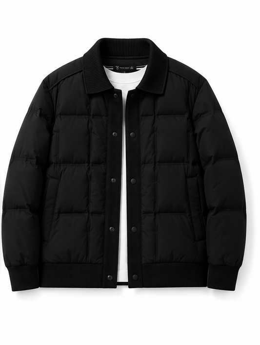 Men’s Puffer Jacket – White Duck Down Windproof Winter Coat with Lapel Collar