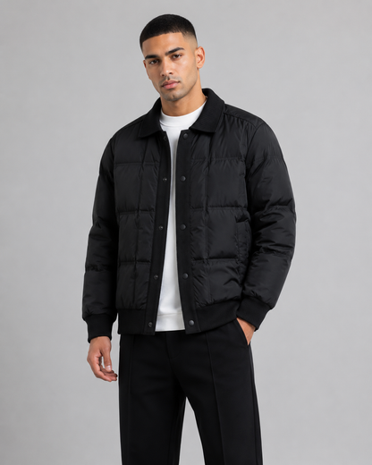 Men’s Puffer Jacket – White Duck Down Windproof Winter Coat with Lapel Collar