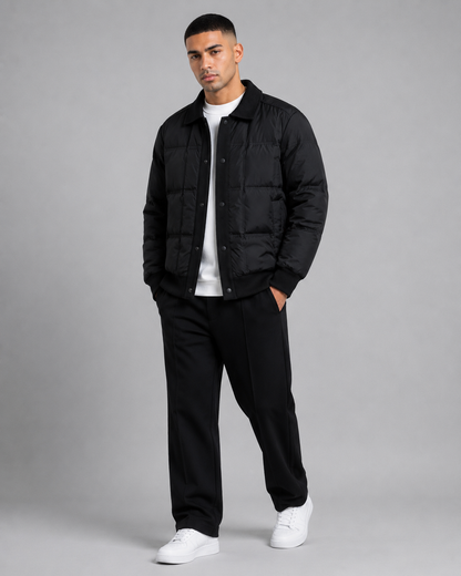 Men’s Puffer Jacket – White Duck Down Windproof Winter Coat with Lapel Collar