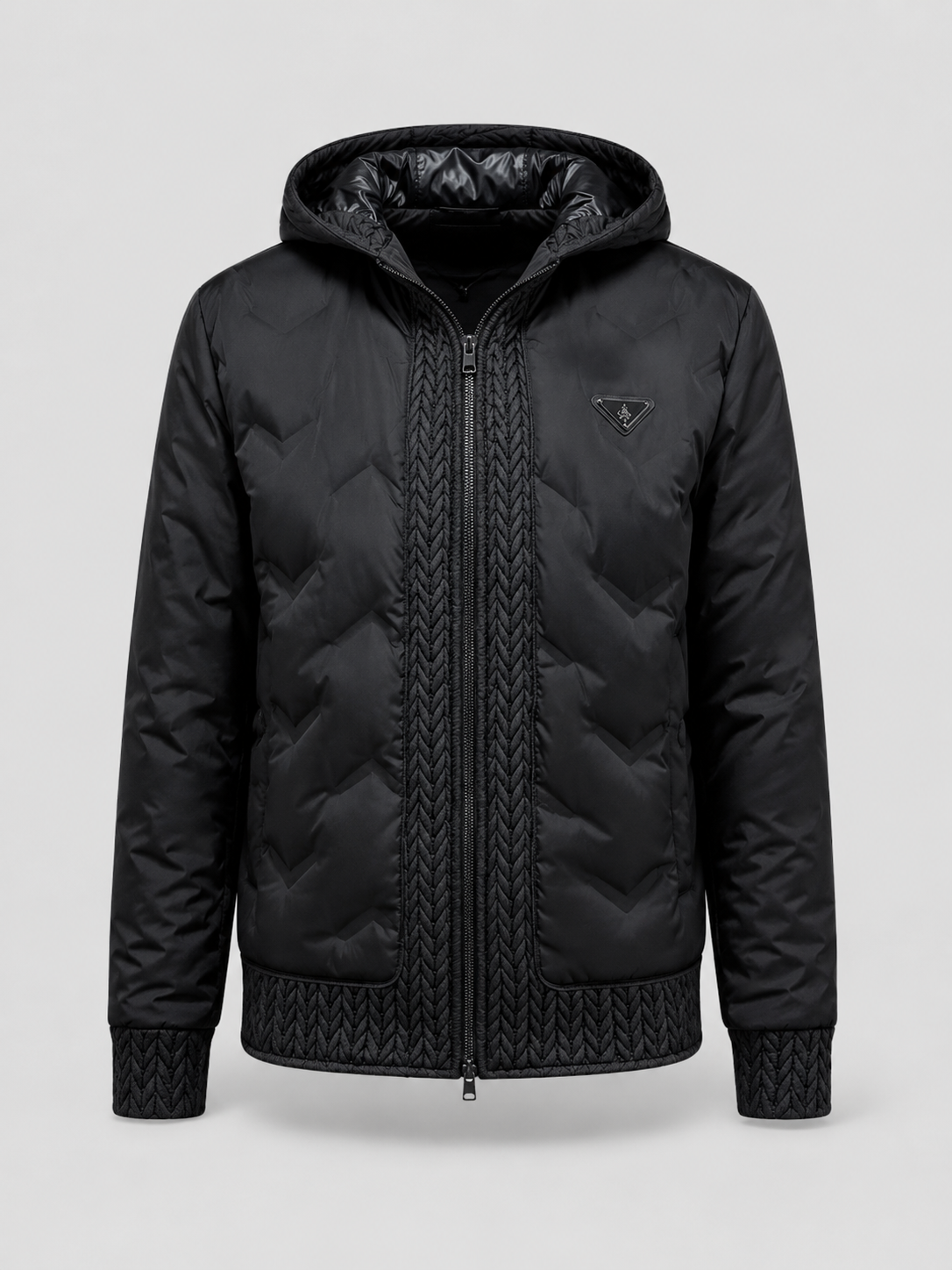 European Fashion Hooded Jacket Men's Outerwear – Black Casual Padded Zip-Up Jacket