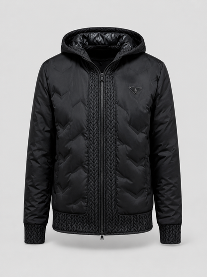 European Fashion Hooded Jacket Men's Outerwear – Black Casual Padded Zip-Up Jacket