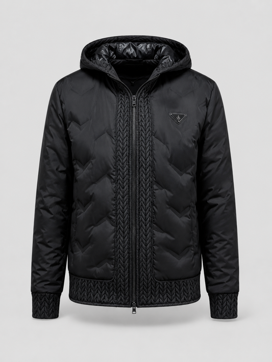 European Fashion Hooded Jacket Men's Outerwear – Black Casual Padded Zip-Up Jacket