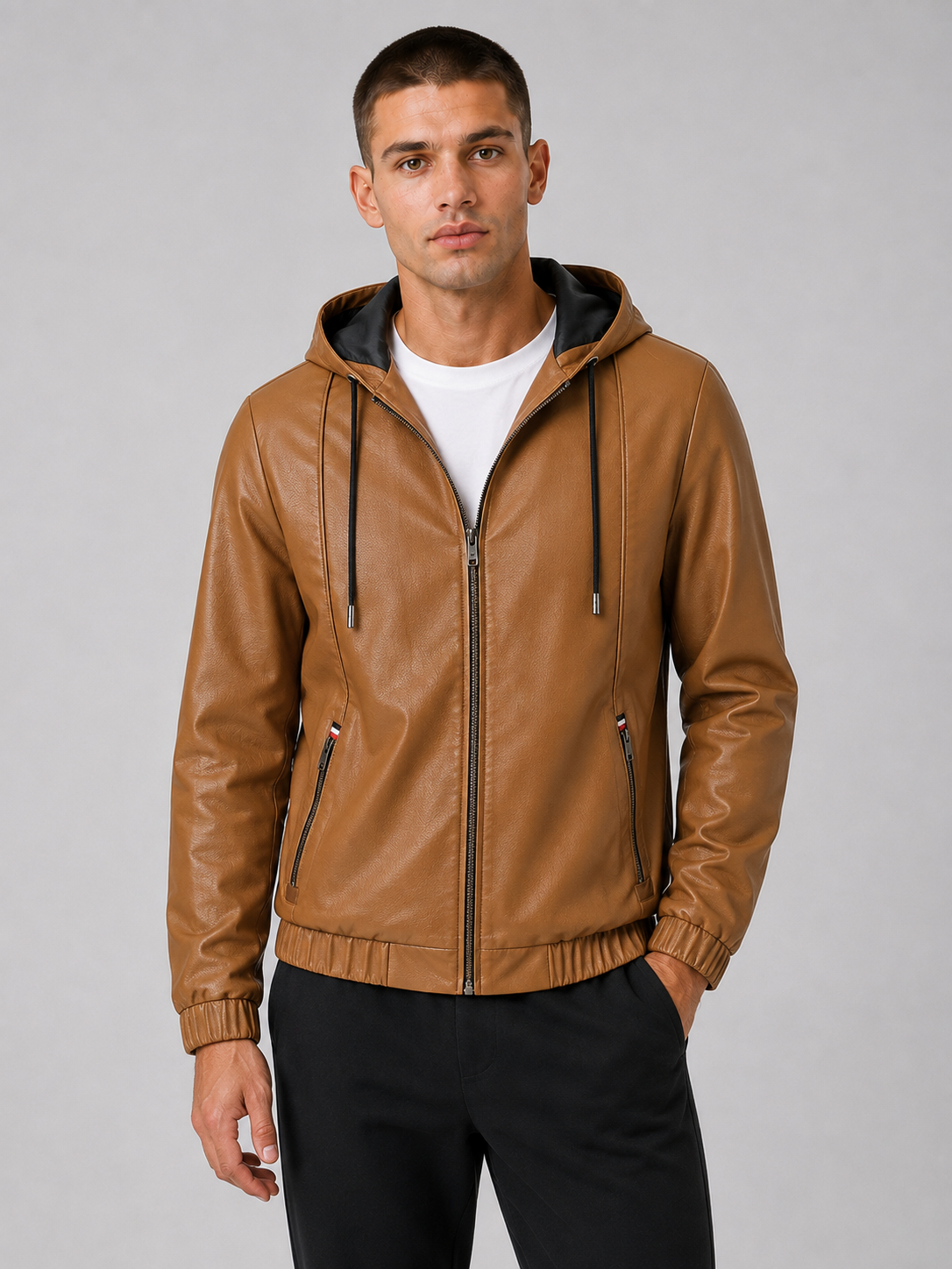Hooded PU Leather Jacket