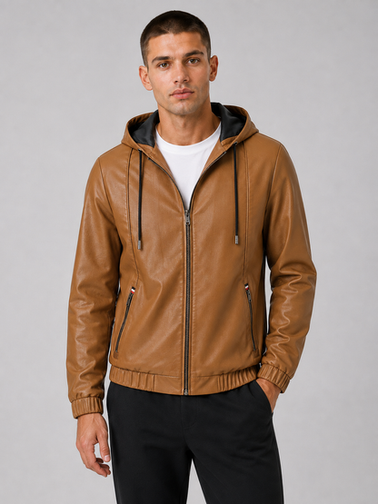 Hooded PU Leather Jacket