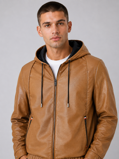 Hooded PU Leather Jacket