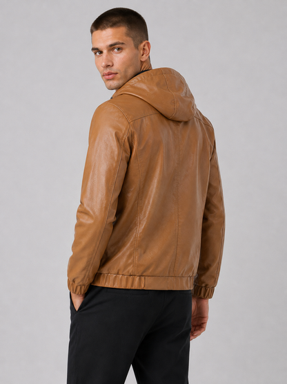 Hooded PU Leather Jacket