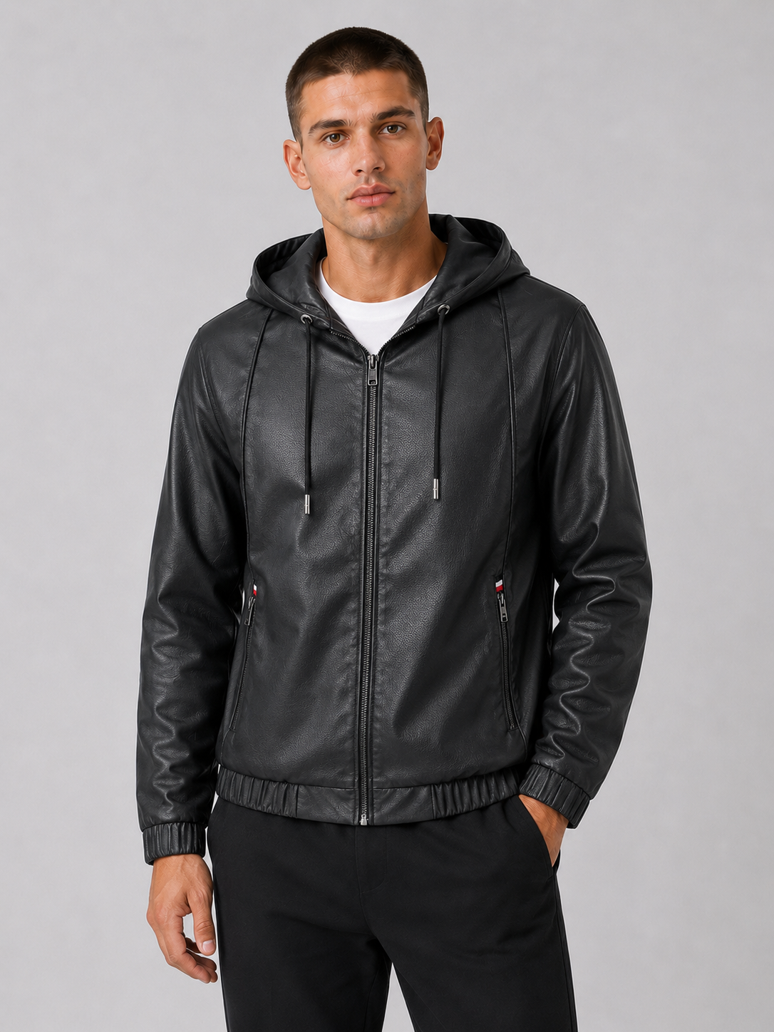 Hooded PU Leather Jacket
