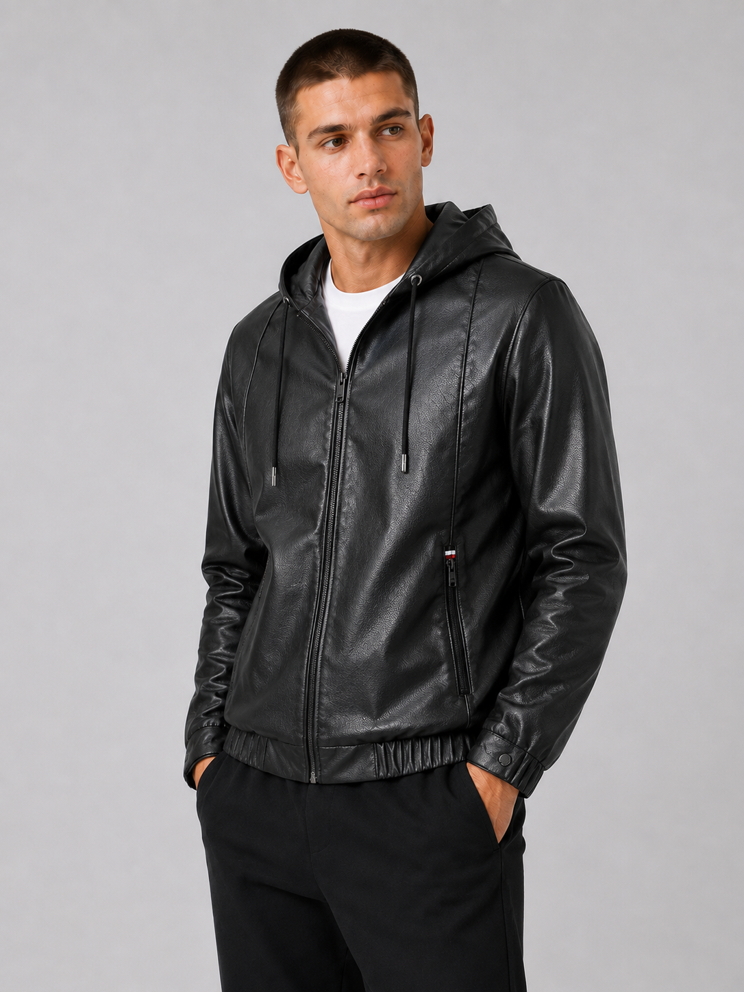 Hooded PU Leather Jacket