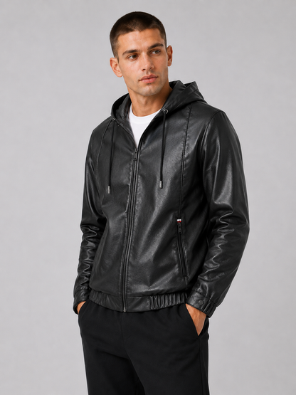Hooded PU Leather Jacket