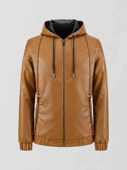 Hooded PU Leather Jacket