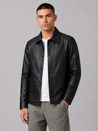 Faux Leather Lapel Jacket
