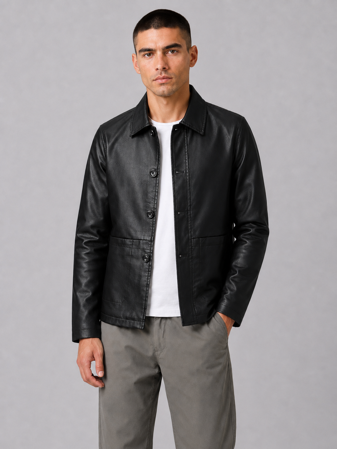 Faux Leather Lapel Jacket