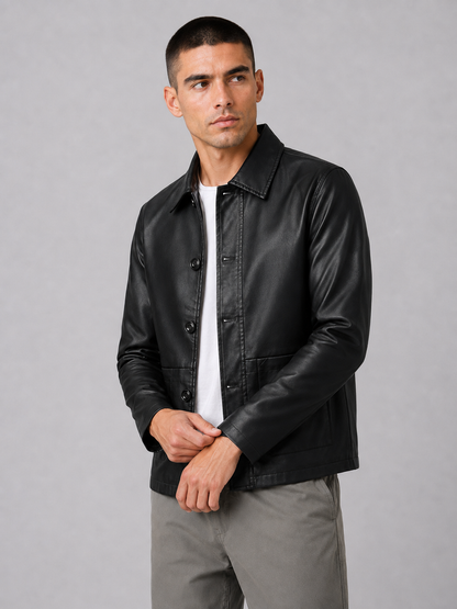 Faux Leather Lapel Jacket