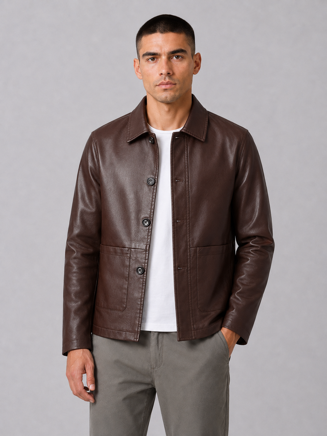 Faux Leather Lapel Jacket