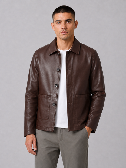 Faux Leather Lapel Jacket
