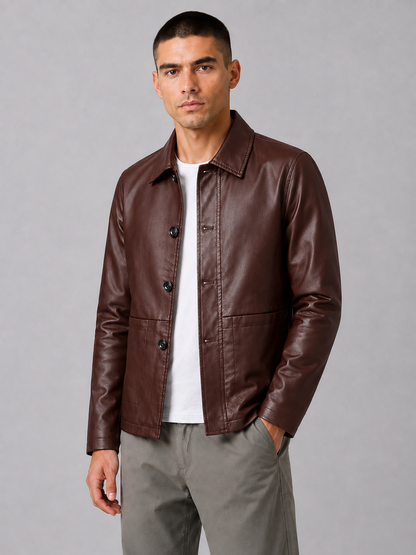 Faux Leather Lapel Jacket